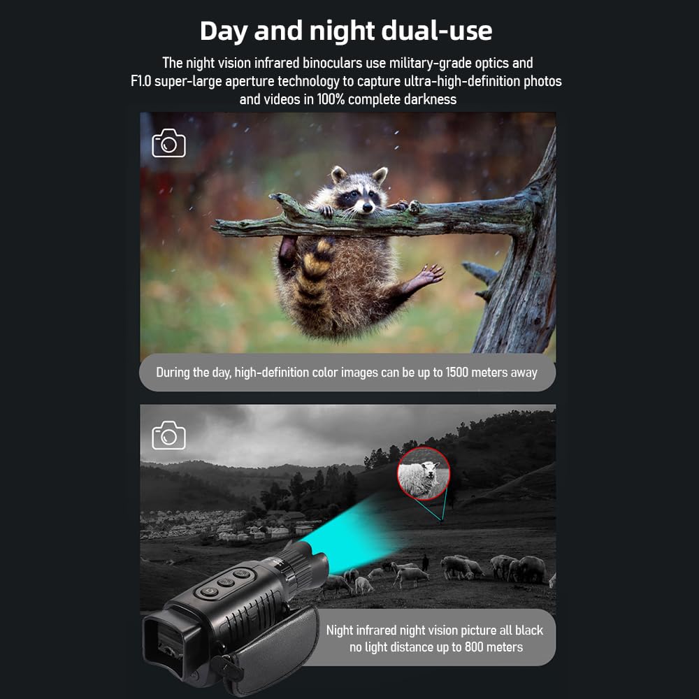 Andoer Télescope monoculaire, lunettes de vision nocturne 2,5 K, zoom numérique 10x, pour adultes avec écran TFT de 1,54 pouces pour l'enregistrement vidéo pour l'observation des oiseaux, les voyages,