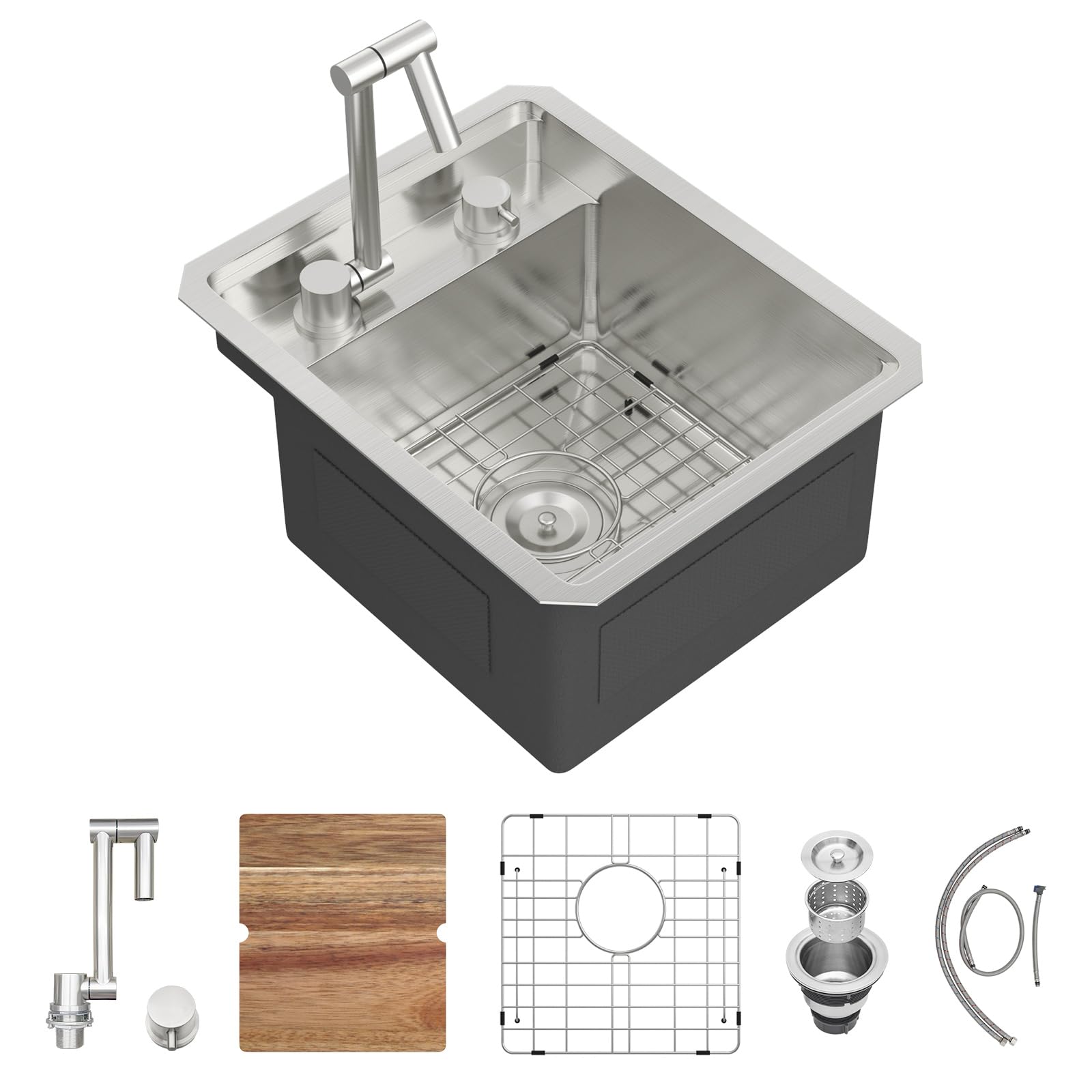 Évier d'extérieur encastrable en acier de 38,1 x 45,7 cm pour véhicule récréatif