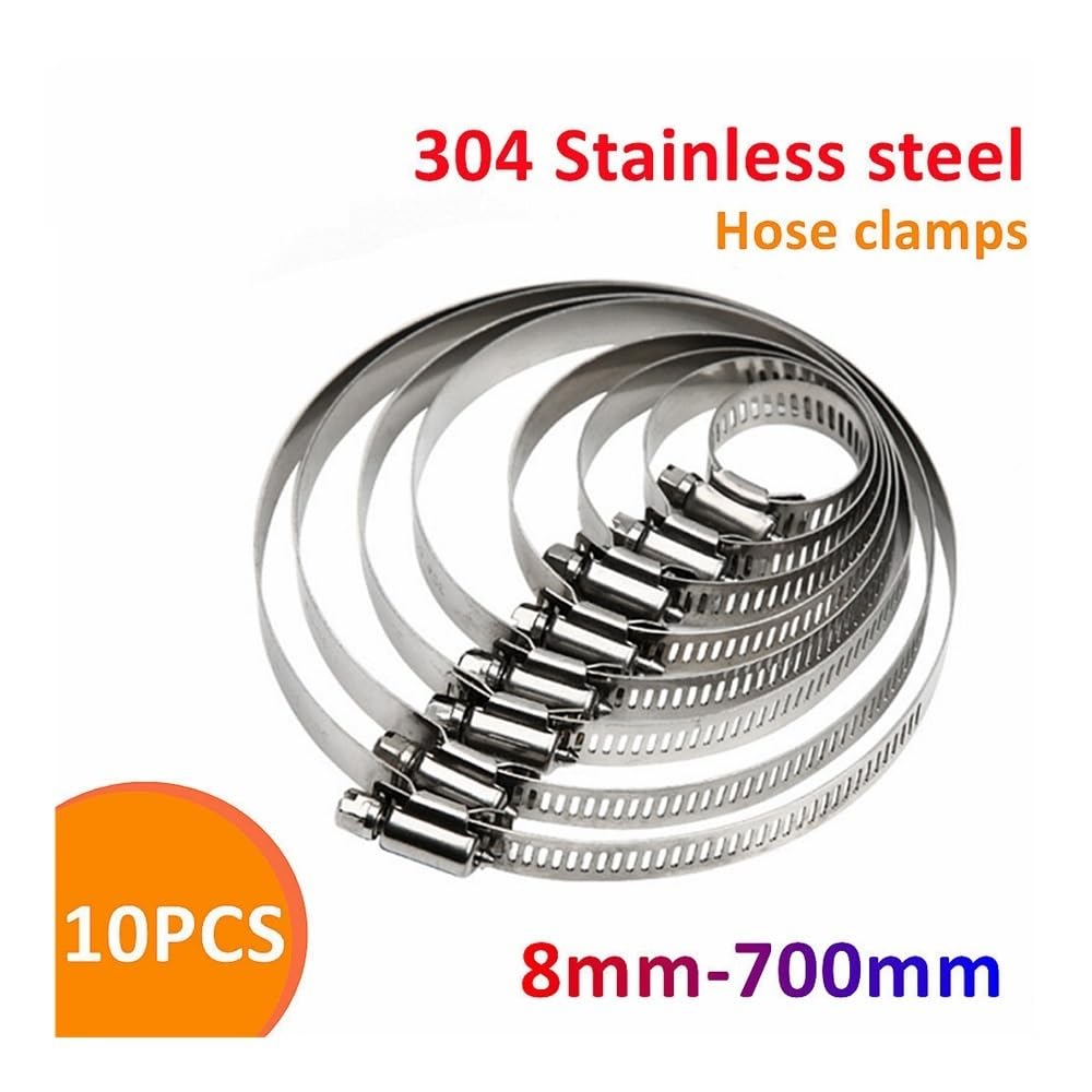 10 pz 8mm-700mm In Acciaio Inox A Vite Senza Fine Regolabile Fascette for Tubi Carburante Linea di Stile Americano Cerchio Morsetti(450-550mm)