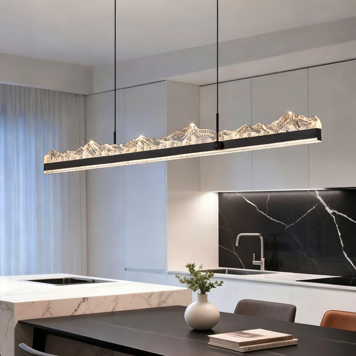 120cm LED Pendelleuchte Esstisch Decken-Hängelampe Modernes Lineares dimmbare Hängeleuchte Esszimmer mit Fernbedienung höhenverstellbar LED Esstischleuchte Esszimmerlampe Büro Schwarz Kronleuchter