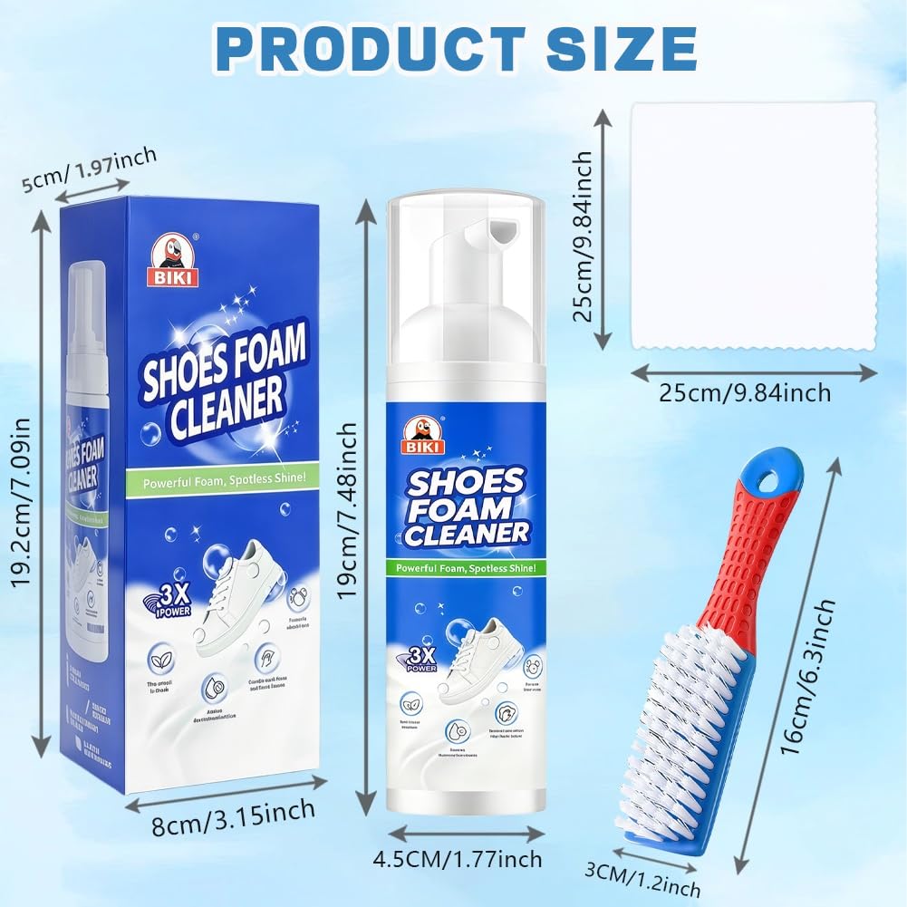 flintronic 3 stk. Sneaker Reiniger Set, Schaum Schuhreiniger, 200ML Weißer Sneaker Cleaner Schaum für Schuhe, Sneaker Reinigungsset mit Bürste, Handtuch & Schwamm für alle Schuhtypen