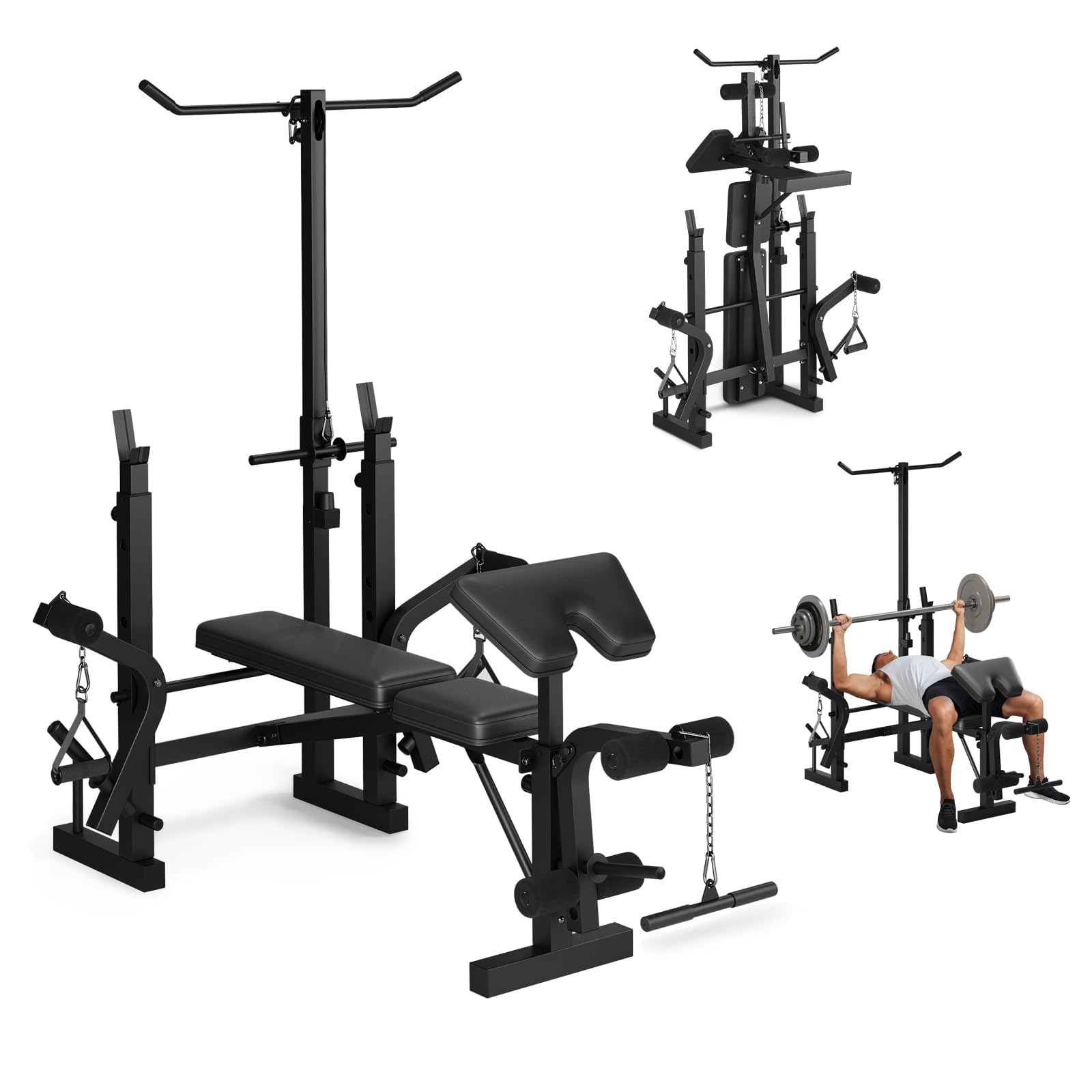 6-In-1 Foldable Weight Bench with Leg Extension & Preacher Curl, Adjustable Bench Press Station for Home Gym, 600LB Capacity, Compact Strength Training Bench for Dumbbell & Barbell Workouts