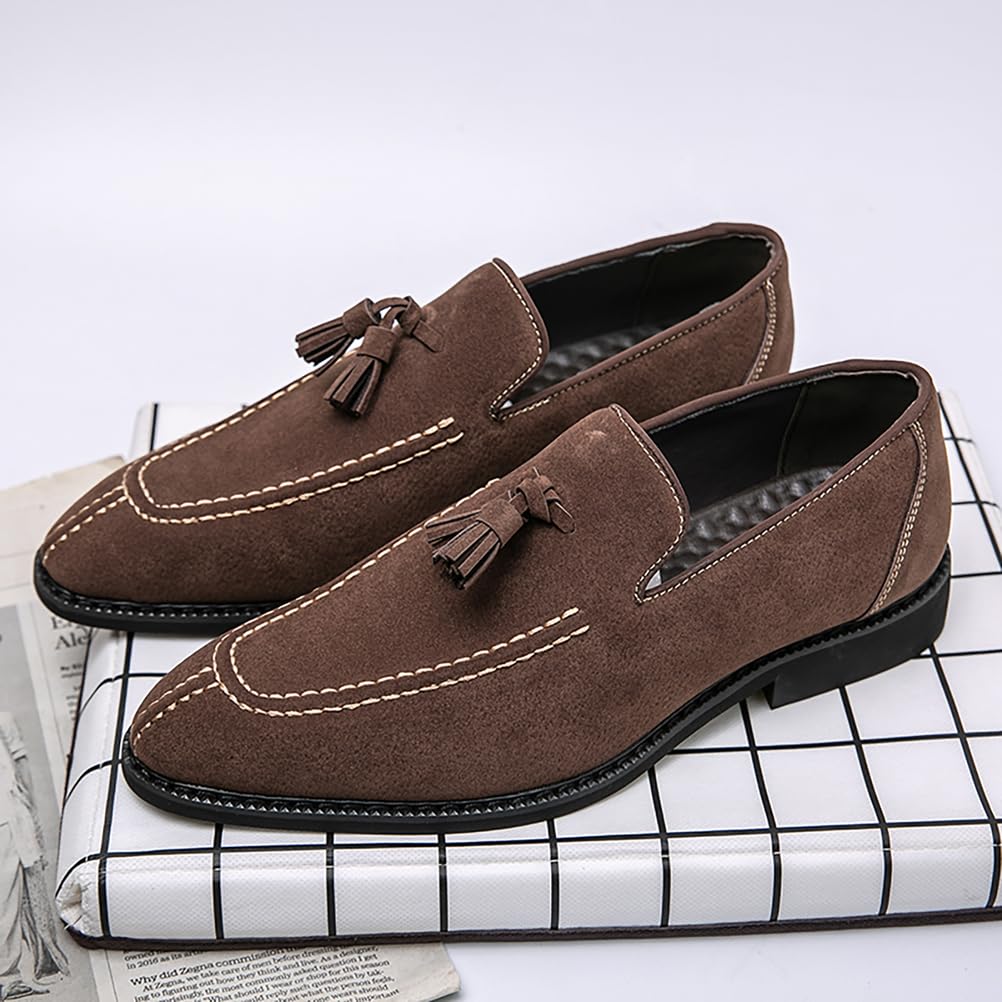 Los Hombres De Gamuza Zapatillas Mocasines Zapatos De Vestir con Borla Pisos Slip-On Prom Loafer