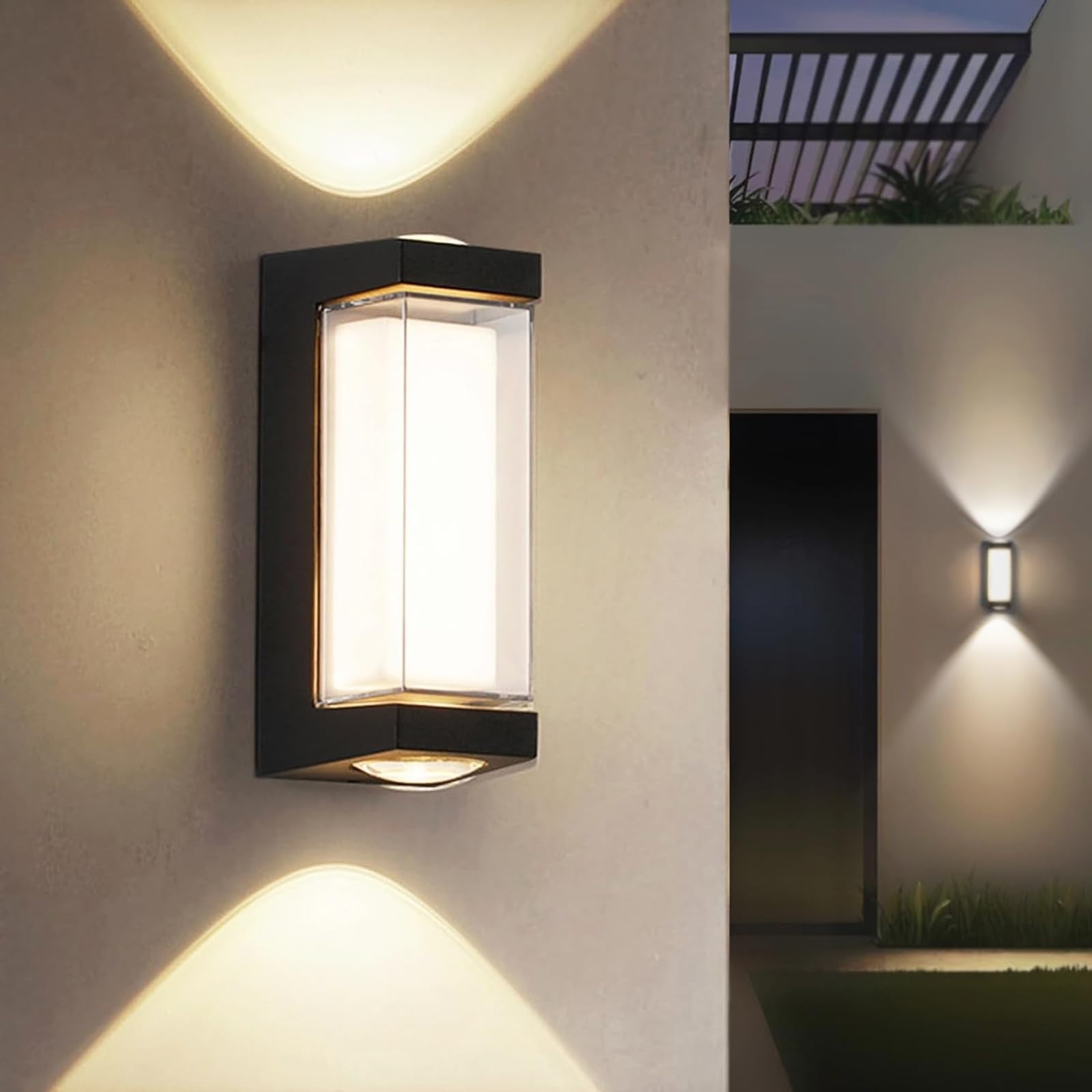 JZCDR Outdoor Wall Light LED Outdoor Wall Lighting Black Outdoor Wall Light Up and Down IP65 Waterproof Wall Lamp for Patio Villa, Warm White 3000K