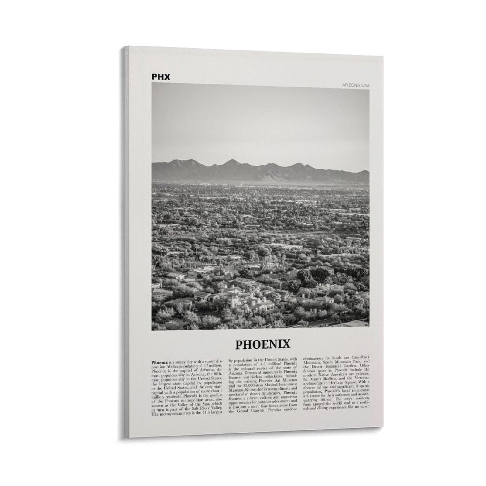 LZTEN Phoenix Print Black And White Landscape, Phoenix Wall Art, Phoenix Poster, Phoenix Photo, Phoenix Decor, Arizona, USA, United States Canvas Wall Art P