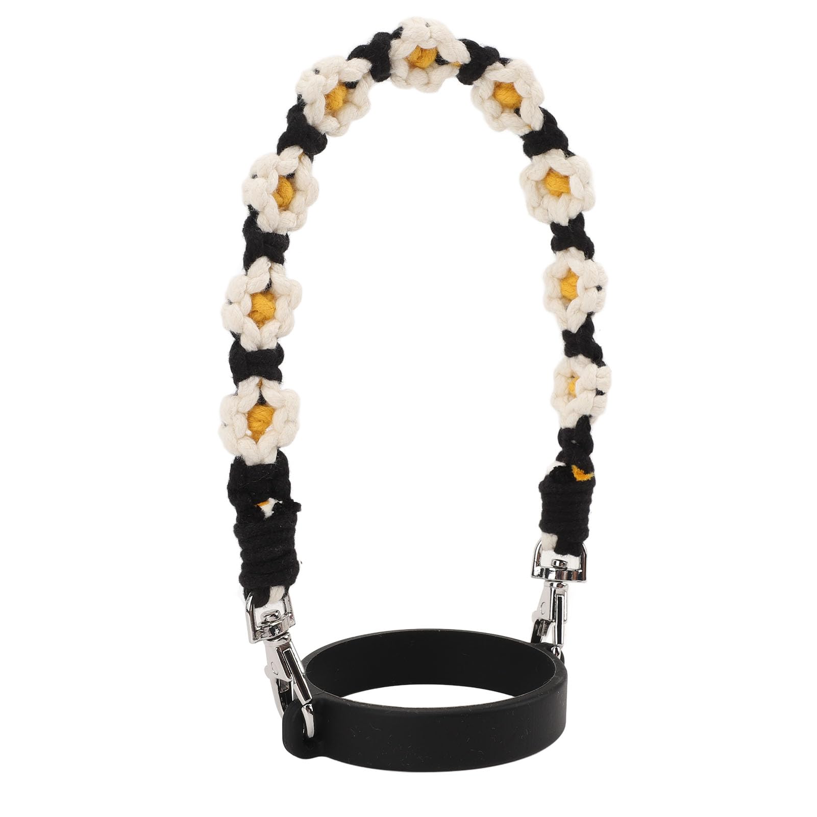 Saluaqui Bottle Handle with Cute Flower Design Silicone Hand Woven Lanyard Ideal Cup Rope for Outdoor Travel Camping Hiking and Picnics in Green (Black)