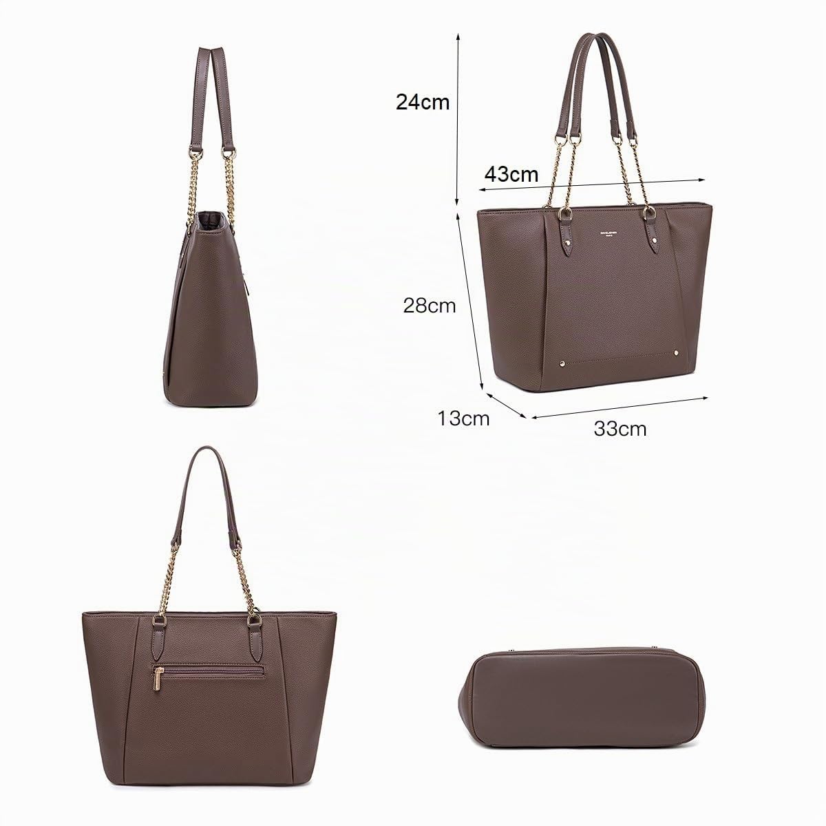 David Jones - Bolso de mano, cesta forrada, bandolera, para mujer - Gran bolso de compras A4 para el curso, trabajo, gran capacidad, piel sintética PU, suave - Bolso de compras con asas largas