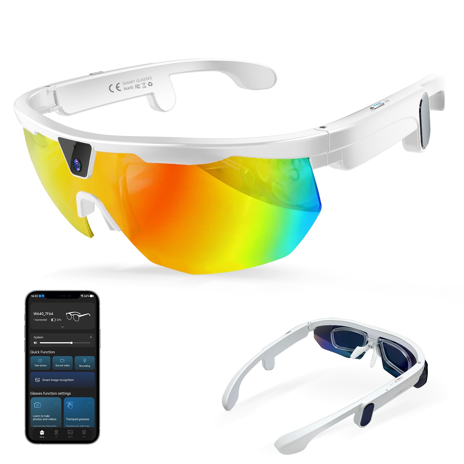 2026 Smart Glasses mit Kamera, 8MP Kamera Sportbrille für Foto & Video | KI Brille mit Offene Lautsprecher, Blendschutzgläser, Smart Brille für Outdoor-Sportarten wie Radfahren, Reisen (Weiß)