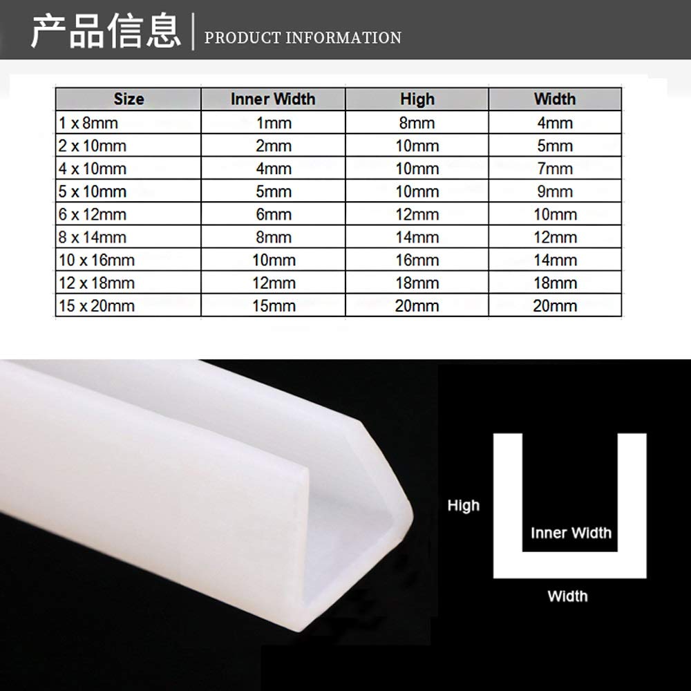 PYouo-Tira de Sellado White U Forma Silicona Sello Strip Ancho Interno 1MM-15mm Puerta de Vidrio Borde Protector Anti-colisión, Sellado eficiente (Length : 3M, Width : 8 x 14mm)