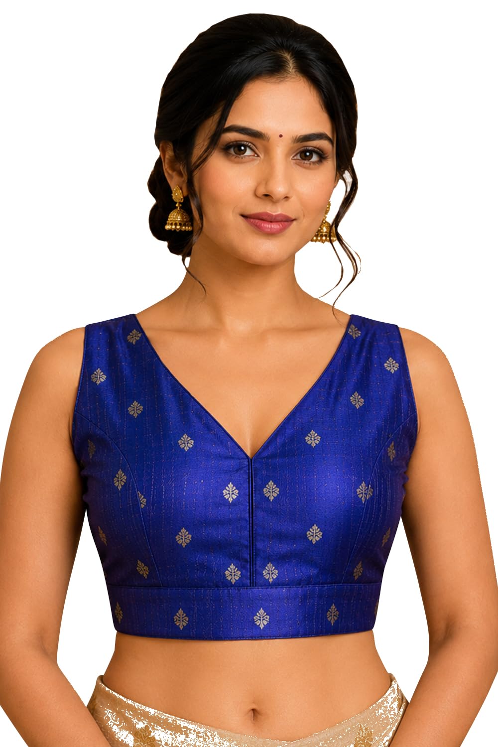 naidu hall Women's Readymade Blouse Art Silk Printed Sleeveless V-Neck Saree Blouse for Women Designer Ethnic Blouse, Wedding Blouse Ready to Wear Blouse-picture-20
