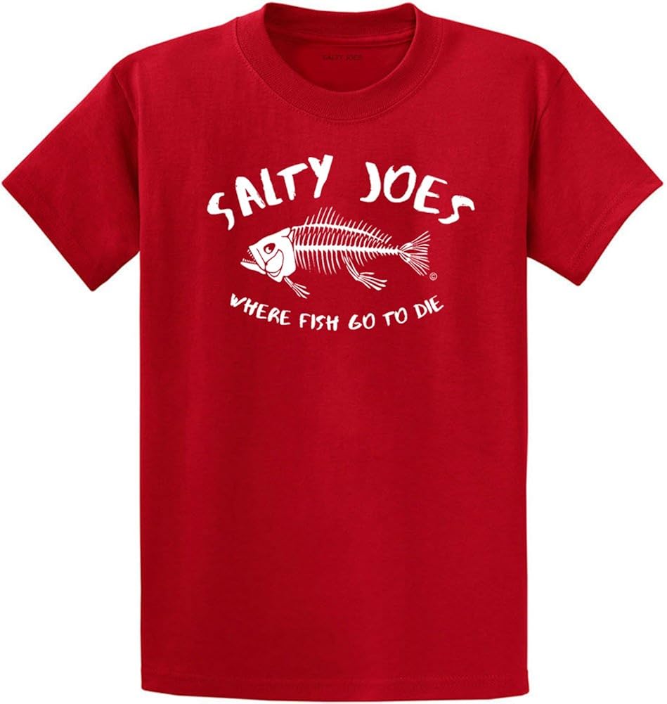 Salty Joe's Where Fish Go to Die Logo Cotton T-Shirts Regular Big and Tall 4X-Large Red - White Logo (Heavyweight 100% Cotton)