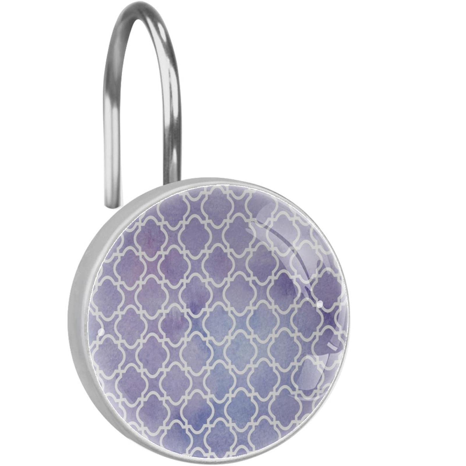 Crochets de rideau de douche en acier inoxydable anti-rouille mosaïque violette géométrique