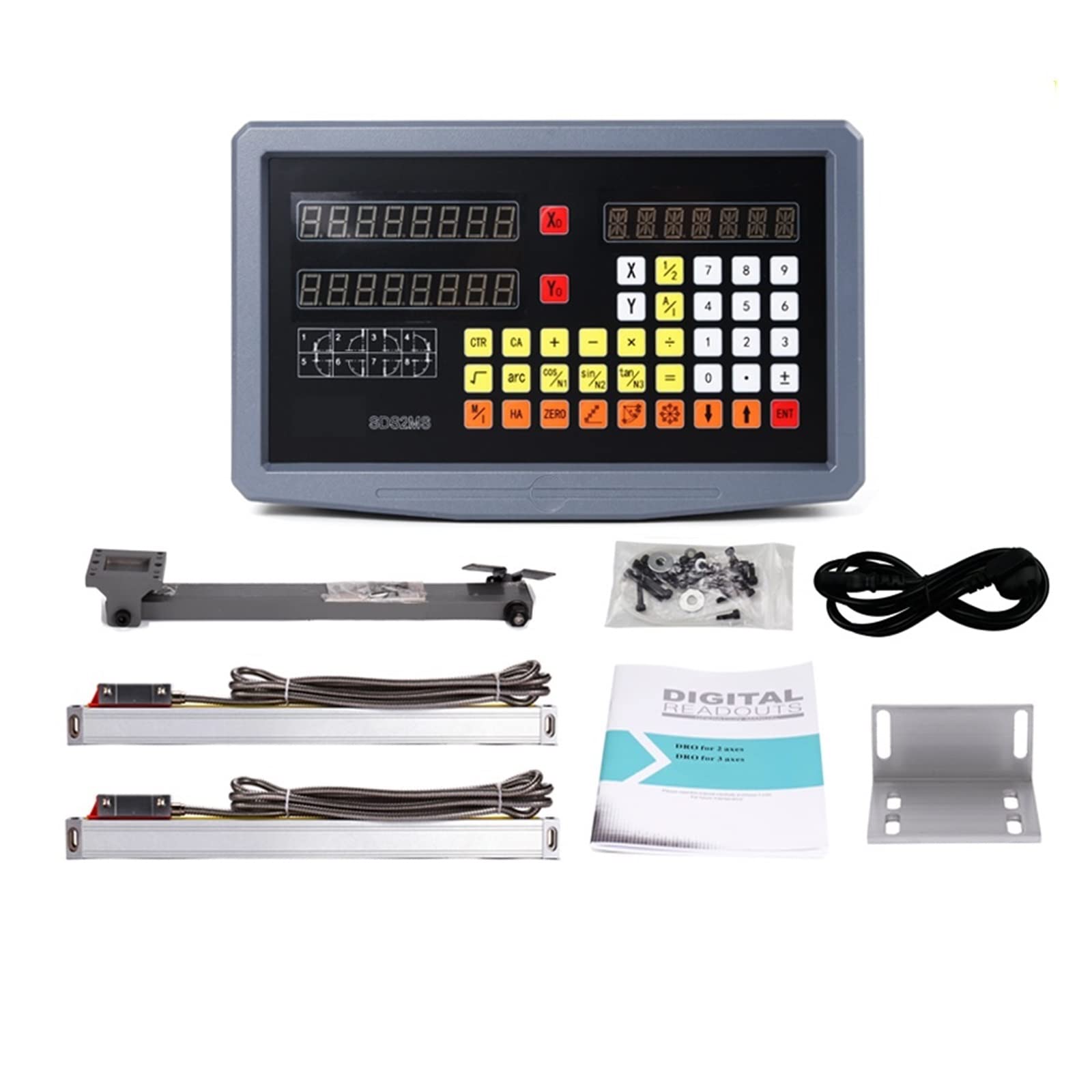 Sensor de regla de rejilla, Torno Dro de pantalla lectura digital 2 ejes + piezas Codificador lineal Escala Dimensiones 200 300 400 500 600 700 800 900 mm(Only one 2 axis dro)