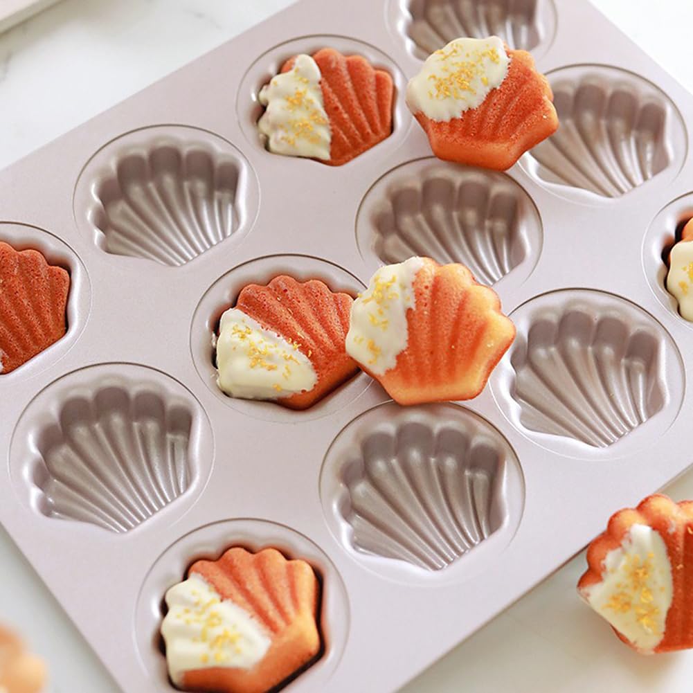 CANDeal Antihaft-Madeleine-Pfanne, 12-Kavität Heavy Duty Madeleine Cookies Trays Für Backofen Backen, Warp Resistant Seashell Form Madeleine Formen Kuchen Pfanne, Champagner Gold