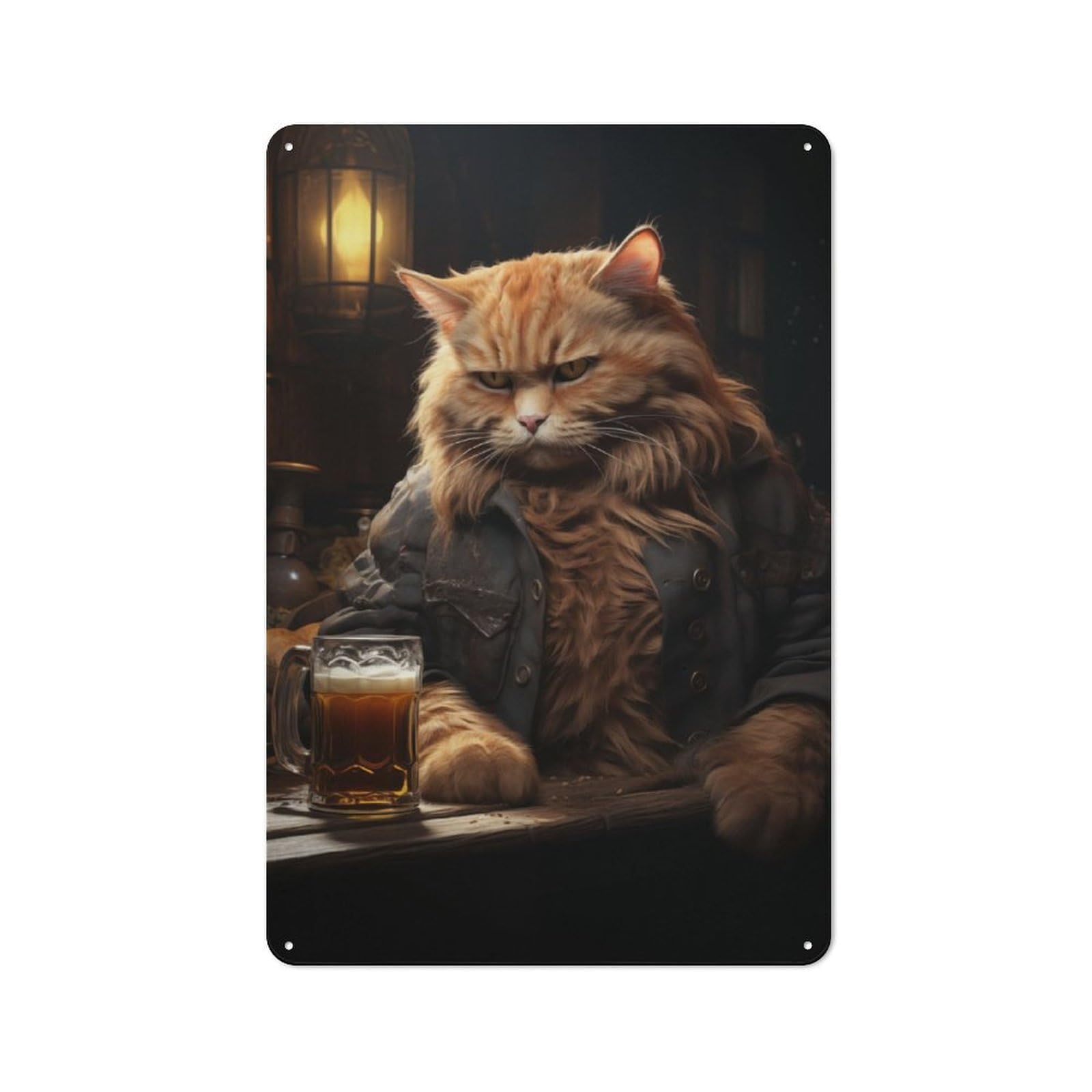 Junmoney Beer Cat Retro Metal Wall Sign 30X20cm With For Bar Or Restaurant, A Housewarming Gift For Hospitality Decor Collectors