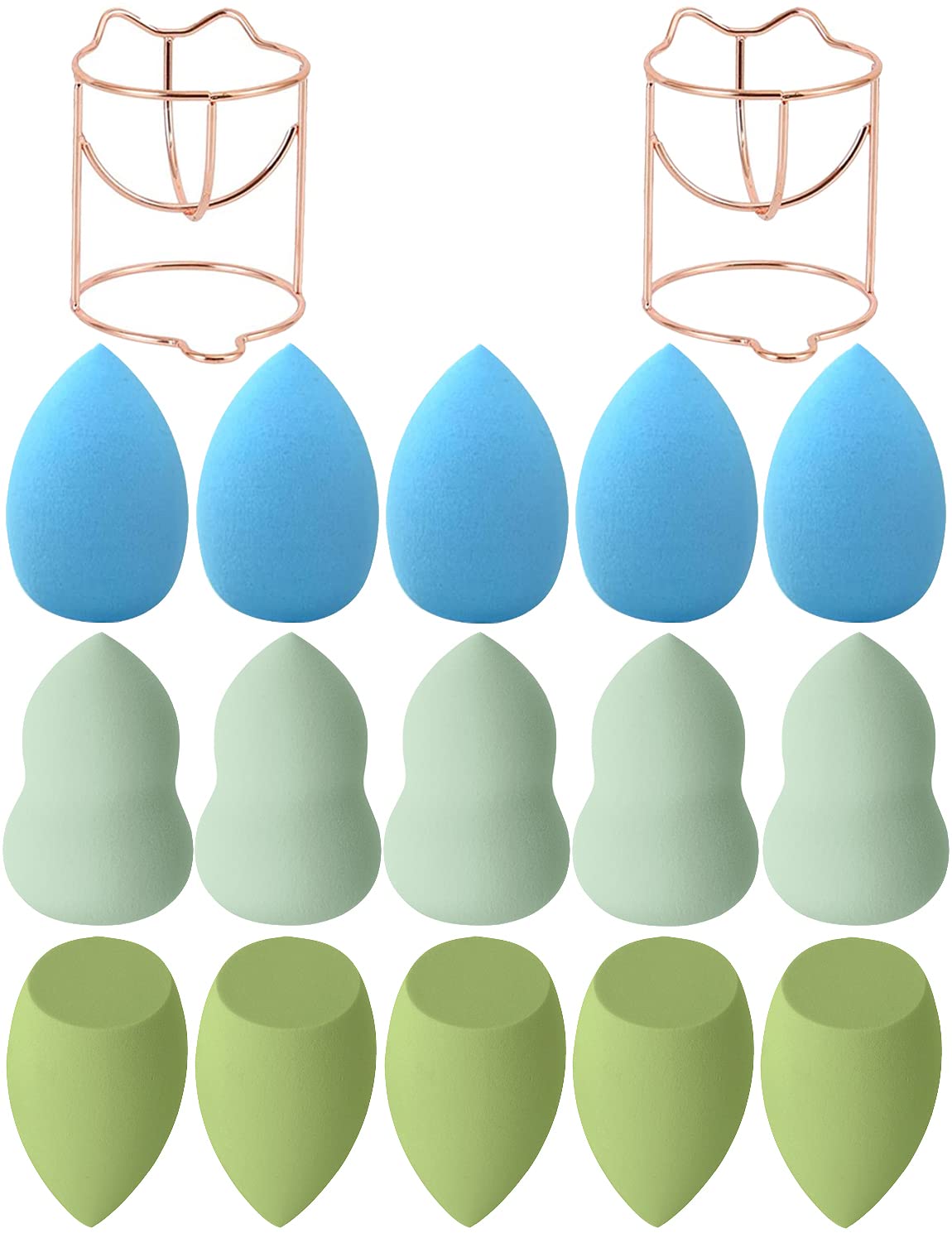 Esponja de maquillaje, 15 unidades, esponja para base de maquillaje, con 2 soportes de maquillaje, perfecta para cremas líquidas (3 colores)