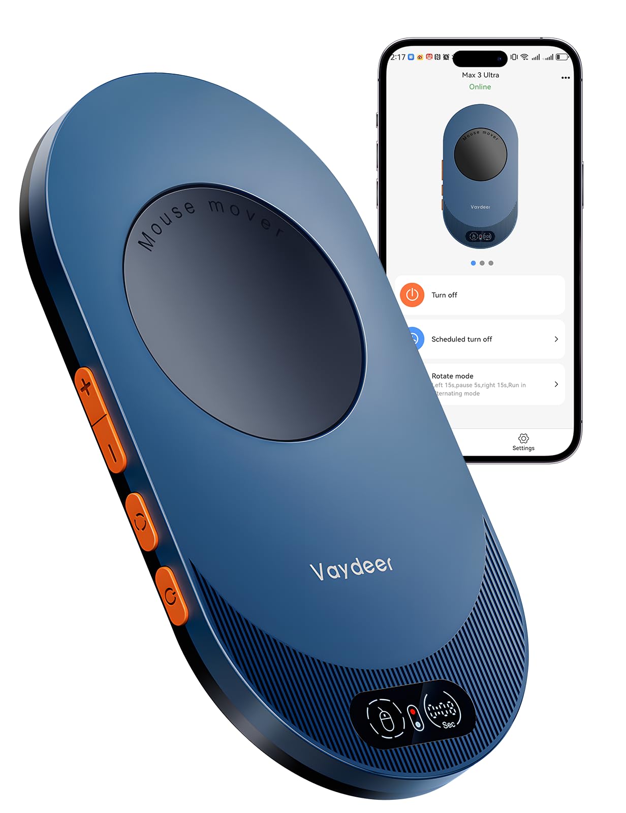 VAYDEER Air 3 Ultra Mouse Jiggler: niewykrywalna i cicha, aplikacja zdalnego sterowania z timerem, realistyczny symulator ruchu dla PC/zespołu, bezzałogowy, niebieska (edycja stealth)