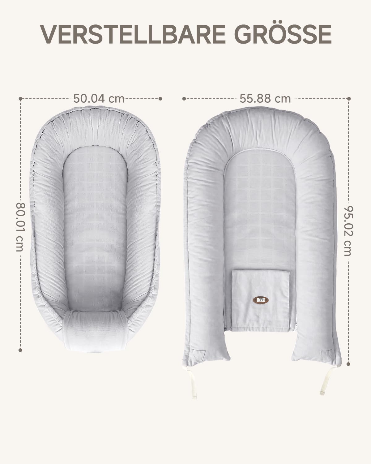 Babynest Neugeborene 95x56cm,Vollständig Abnehmbar Nestchen Baby,Waschbar Verstellbar Babynestchen Tragbar,Multifunktional Kuschelnest für Jungen und Mädchen,Grau