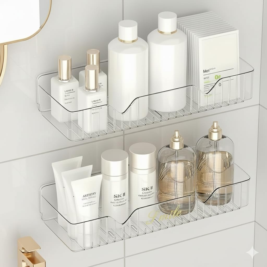 HRB PRODUCTS SmartRack 2-Tier Wall Mounted Bathroom Shelf | No Drill Adhesive Organizer for Toiletries, Shampoo, Cosmetics & Kitchen Storage | Waterproof & Rustproof Rack