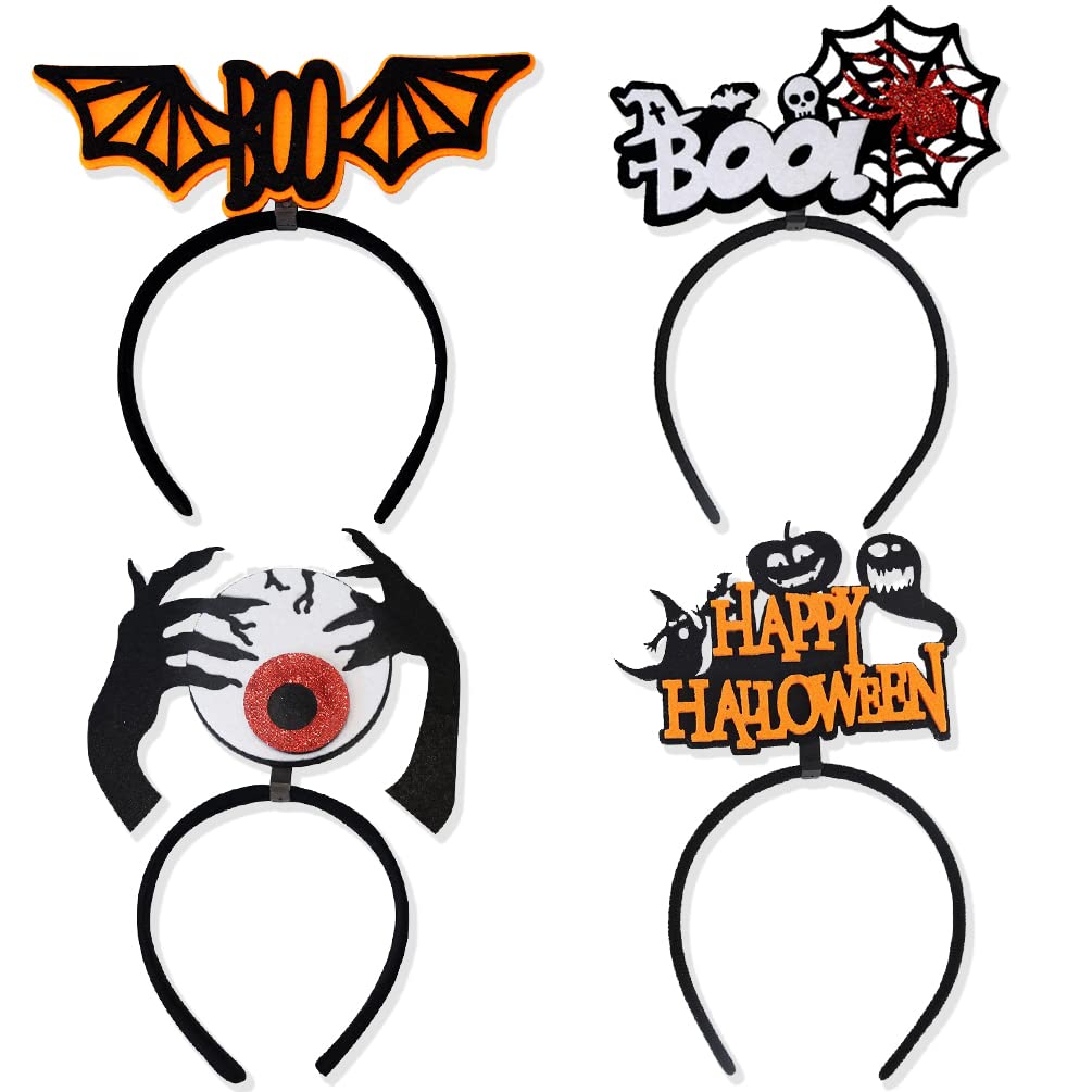 Halloween Headbands, 4 Pack Halloween Pumpkin Eyeballs Spider Bat Headband, Headwear Headbands for Women Girls Halloween Party Favors Photo Booth Props