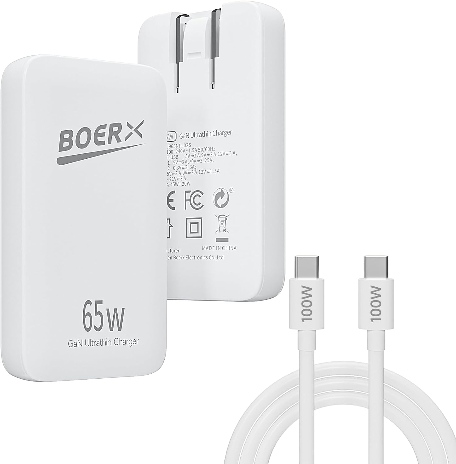 Compact 65W Gallium Nitride USB C Charger - Ultra-Thin USB Charger Dual-Port USB & Type-C Fast Charger Flodable Plug Wall Charger Compatible with Multiple Devices for Travel,Business,Daily