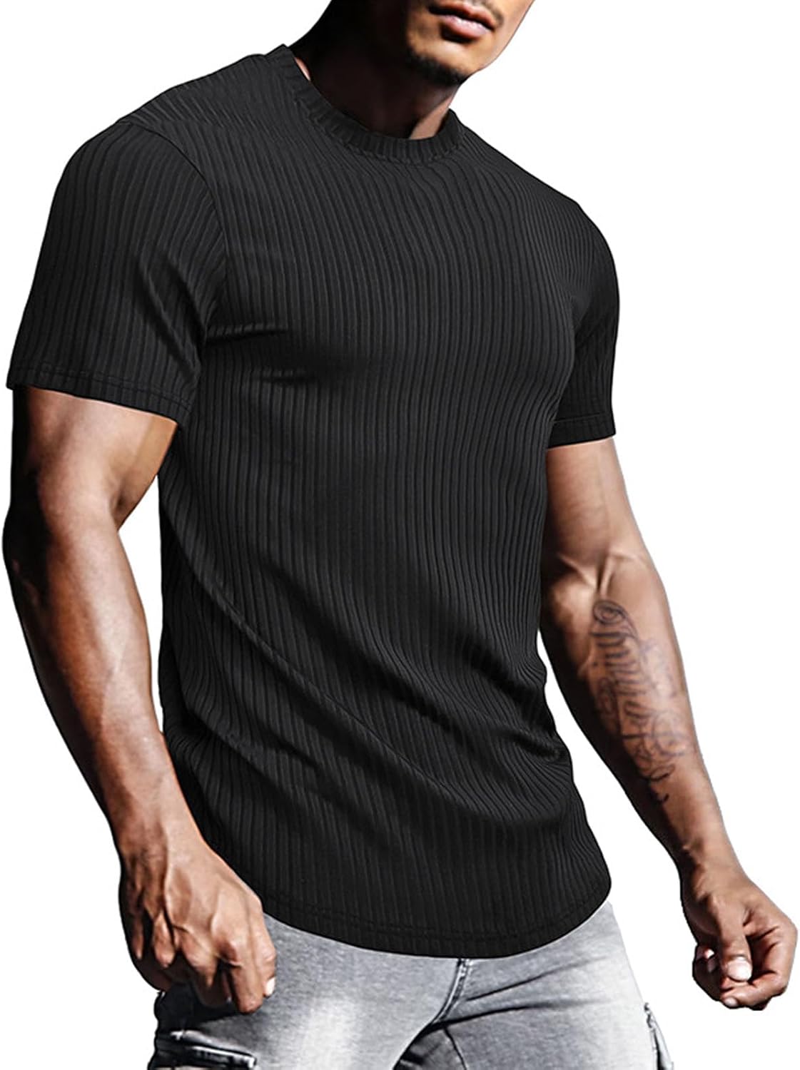 Men’s Shirt Casual Basic Top Crewneck Short Sleeve Classic Tee Slim Fit Muscle T-Shirt,Ribbed Henley Shirt