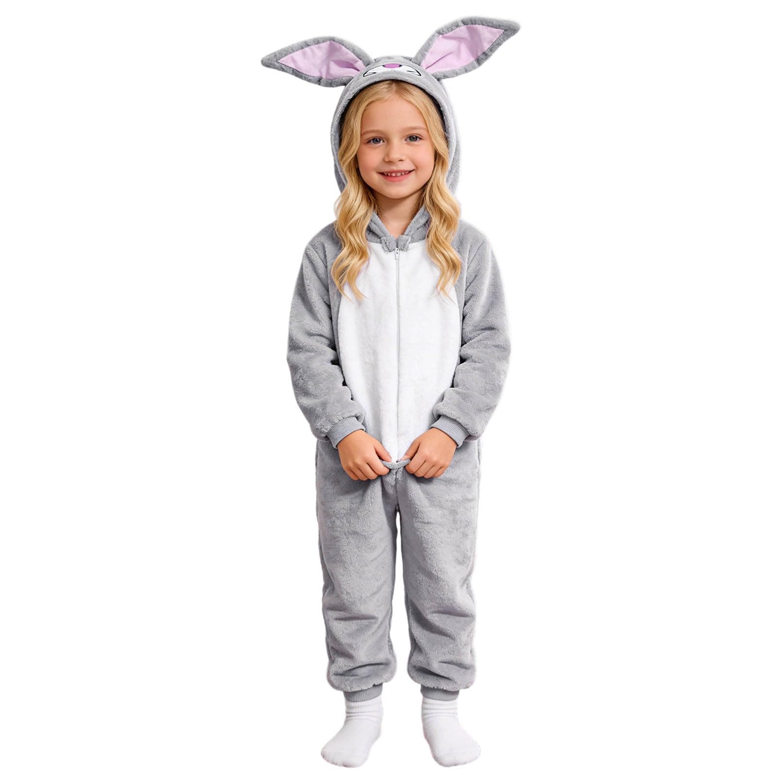 Générique Déguisement de Lapin pour Enfant Doux performant idéal fête Cosplay Cour Princesse Tenue soirée déguisée Ensemble ludique Confortable Amusant Parfait Hiver (Grey, 5-6 Years)