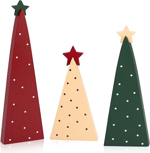 Miniatura 8 de TonJin 3 piezas de decoración de mesa de Navidad, tres tamaños, letrero de madera para árbol de Navidad con estrella para el hogar, estante de