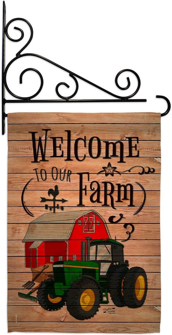 Welcome to our Farm Garden Flag Set Wall Holder Country Living Primitive Western Barn American Rustic Cowboy Rural Ranch Small Decorative Gift Yard House Banner Made In USA 13 X 18.5
