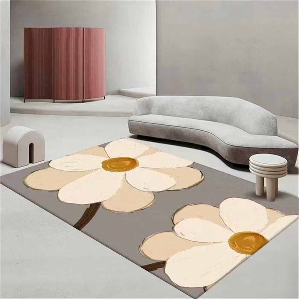Tapis shaggy noir 100x200cm beau tapis salon poil ras style moderne floral
