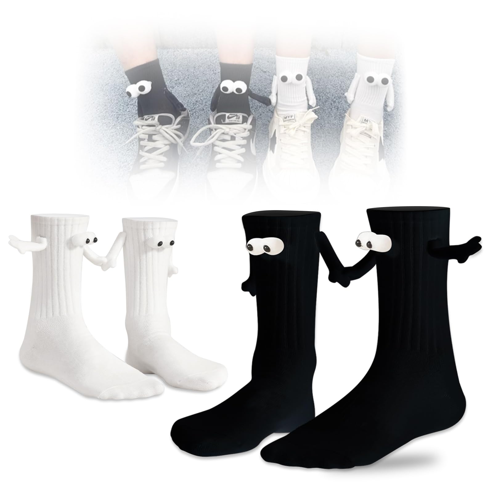 TOGETDREAM 2 Pairs Socks with Hands Magnetic Suction Cup 3D Wrist, Hand to Hand, for Couples, Unisex - Gifts for Women and Men