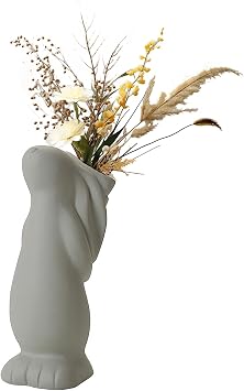 White Ceramic Vase Bunny Decor Vase, Spring Home Decor, Decorative Modern Vase Flowers Pot for Easter Minimalist Decor for Table, Shelf, Bookshelf Decor Vase B
