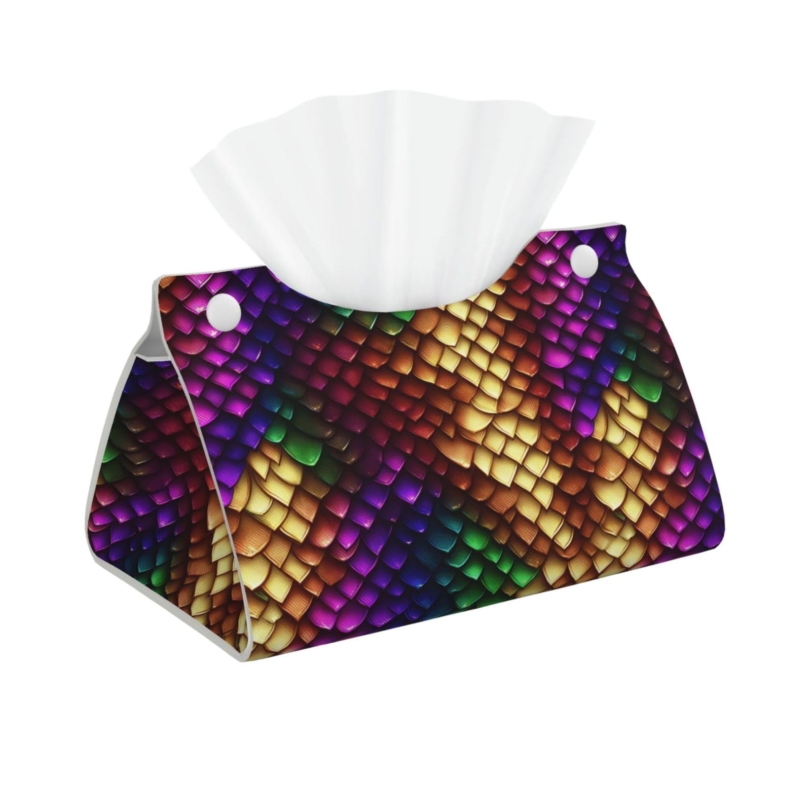 Dragon Scale Pattern in Rainbow Colours Tissue Box Cover Rectangle Pu Leather Tissue Box Holder for Car Bathroom Bedroom Desk Tabletop Decor