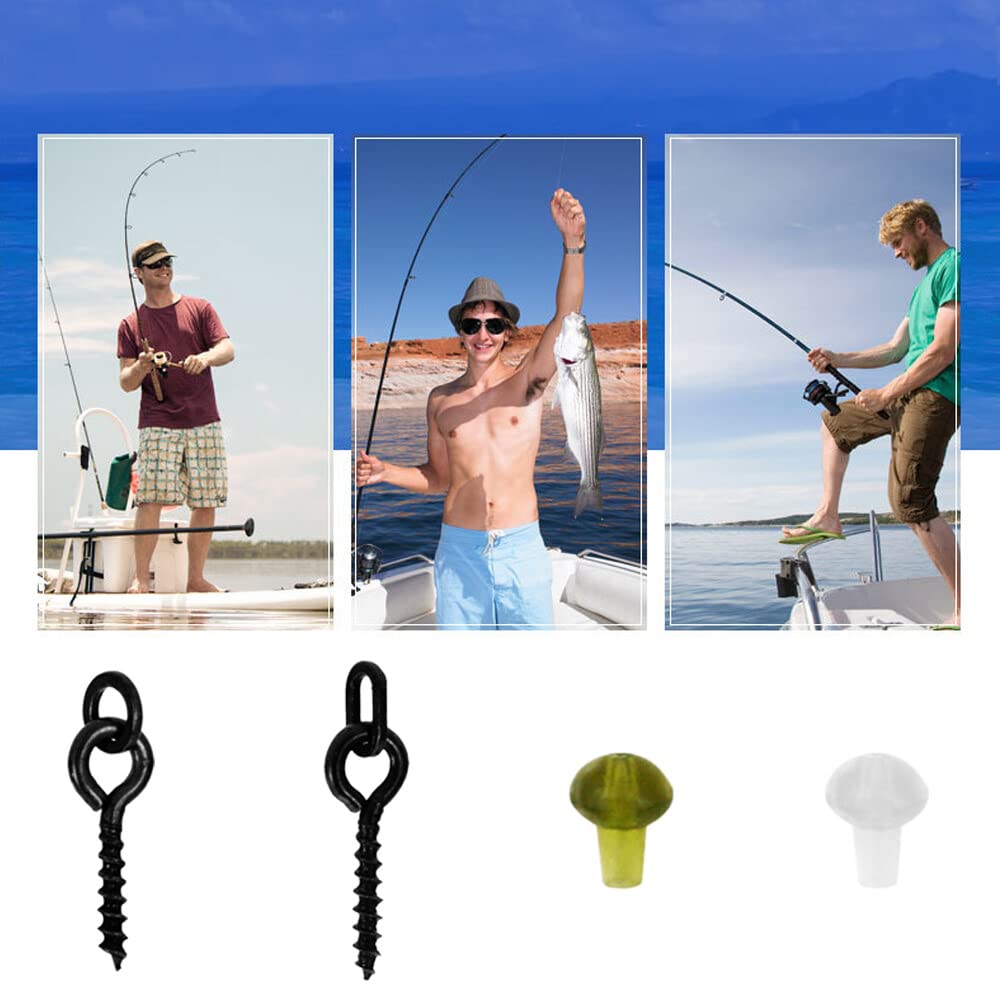 Juego de 170 tornillos de pesca para pesca de carpa accesorios, 50 tornillos de pesca, gancho de tornillo de tornillo y 120 piezas topes gancho gancho gancho cebo para pesca de carpas