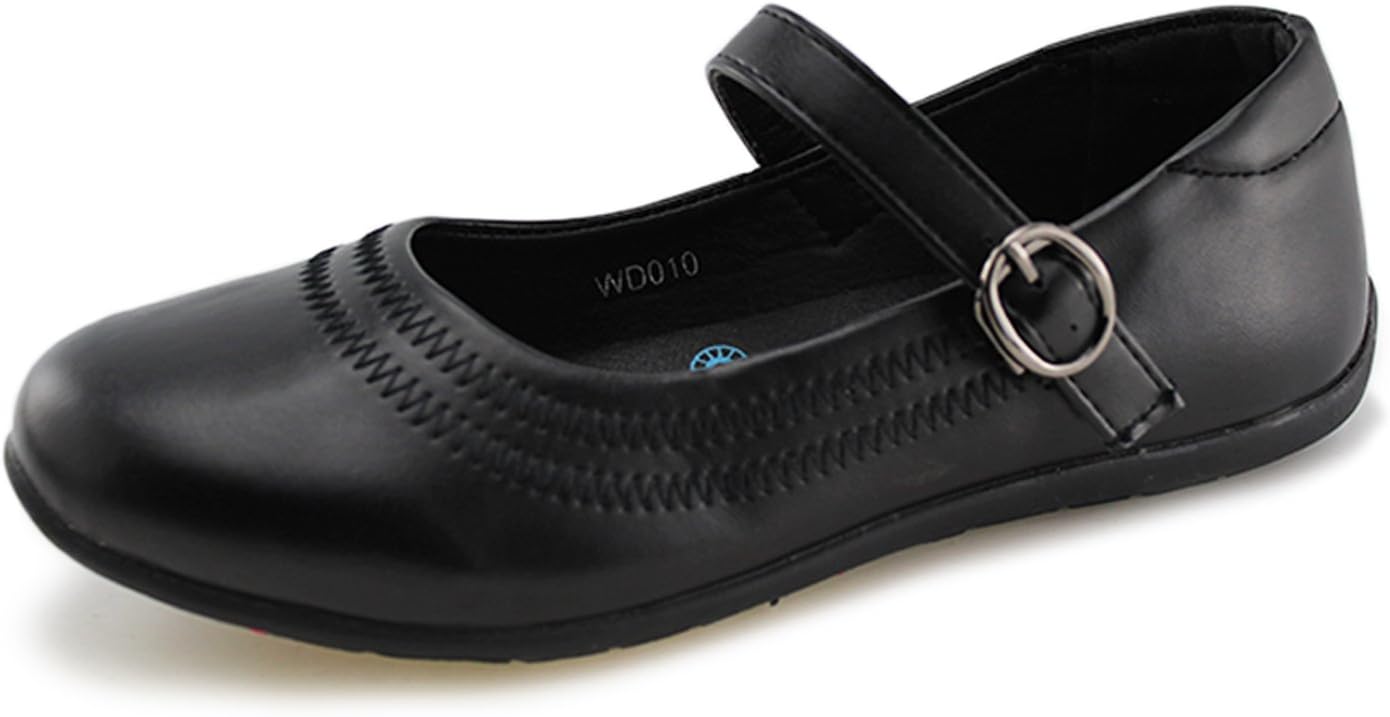 Wayee Girl Black School Uniform Dress Shoes Kids Strap Mary Jane Flat (10)