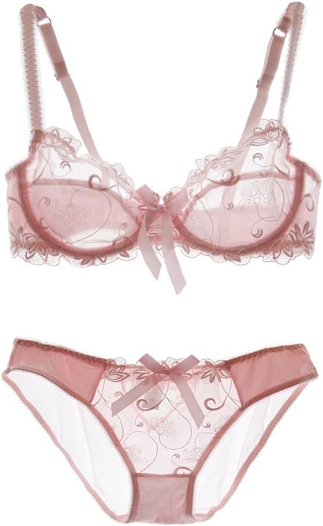 Nanier Women's Thin Transparent Lace Bra Set Dark Apricot 38B
