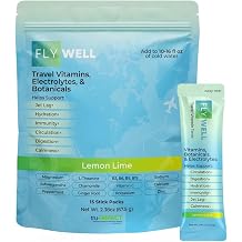 Travel Vitamin Tonic for Flight, Jet Lag, Hydration, Circulation, Digestion & Immune Support, Promotes Calmness, Electrolyte Powder, Travel Essentials, Lemon Lime, 15 Sticks