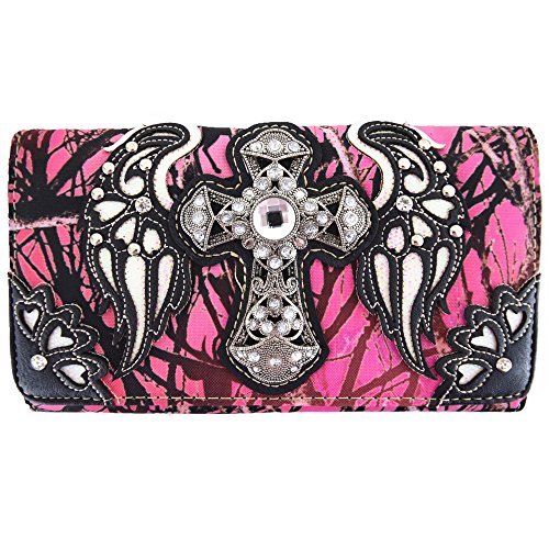 Camouflage Rhinestone Cross Laser Cut Shine Glow Wings Western Style Purse Country Handbag Women Shoulder Bag Wallet Set3