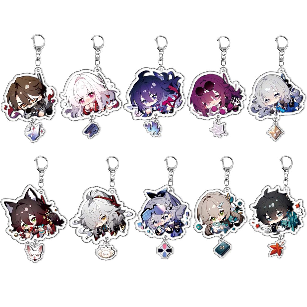 Honkai: Star Rail Keychain Set 10pcs Cute Acrylic Figure Keychain Accessories for Charms gift, Anime Merch for Game fans