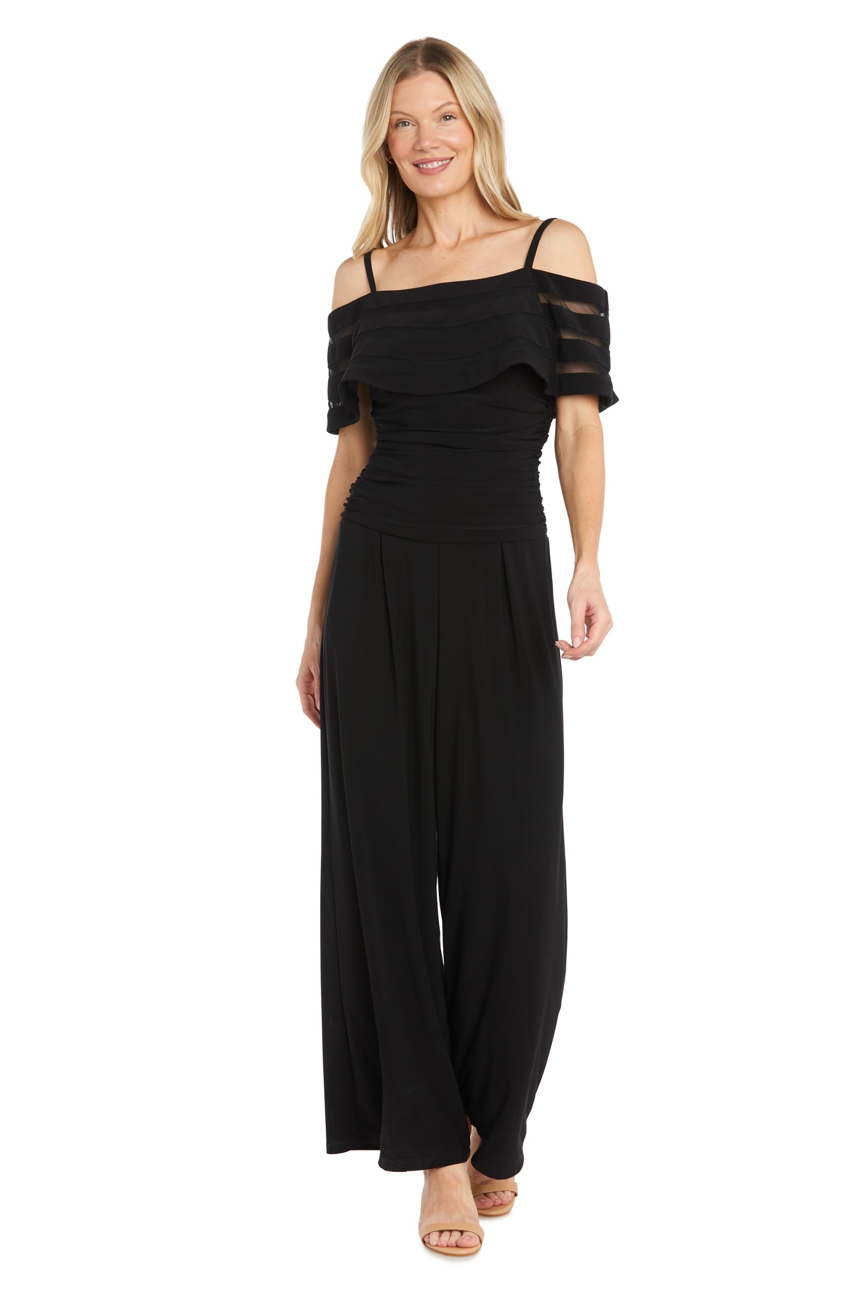 R&M Richards Women's Noir Sheer Wave Elegant Jumpsuit