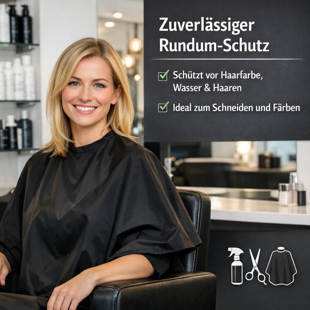 Besuche den IC-collection- IC-collection Friseurumhang – Barber Cape Wasserabweisend & Atmungsaktiv, Profi-Haarschneideumhang für Salon & Zuhause, Schwarz in use