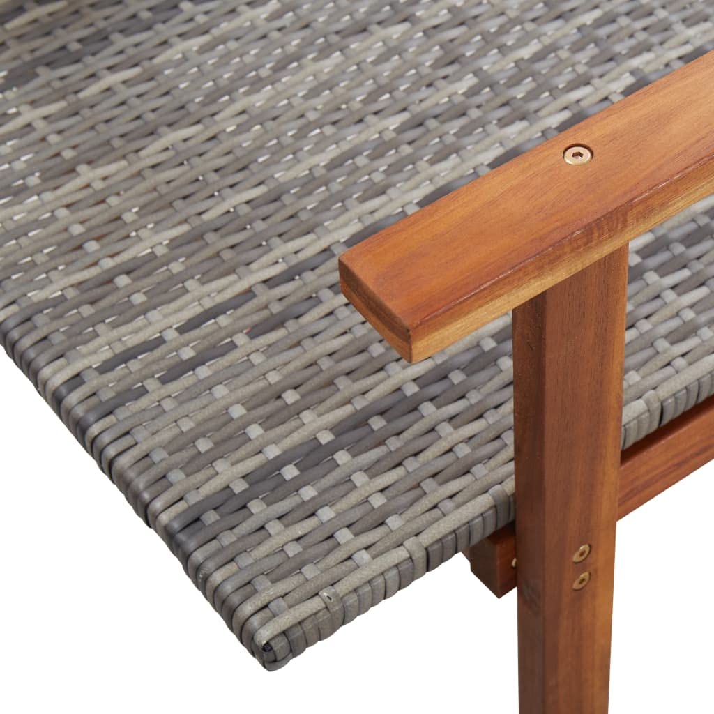 Chaise Longue résine tressée Gris avec Bois d'acacia Massif pour Jardin terrasse Piscine transat Relaxation Confortable extérieur Stable 200 cm