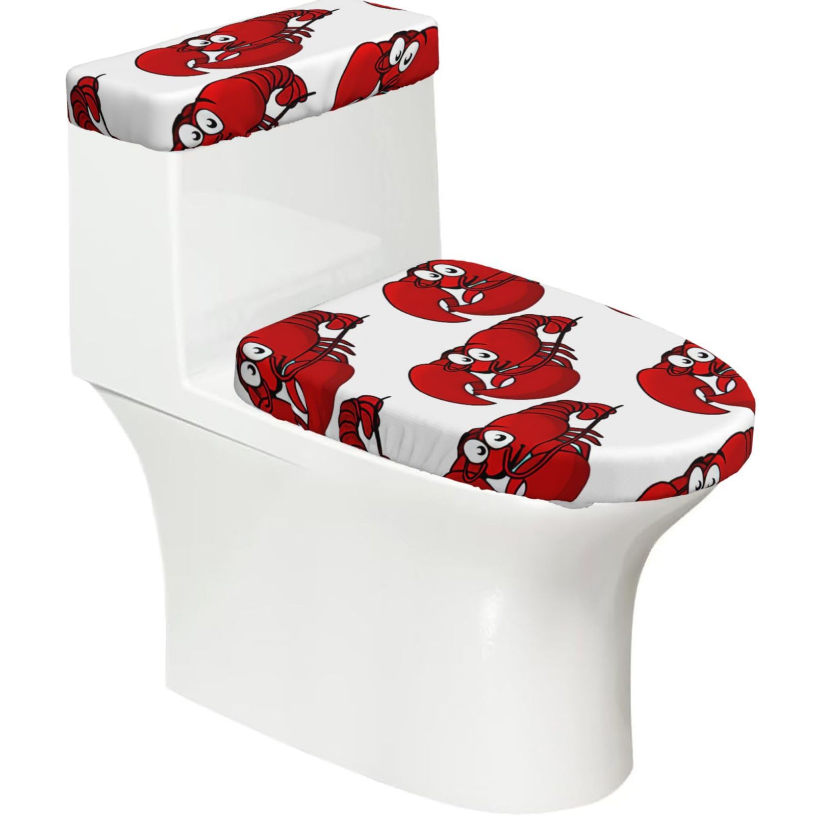 Red Lobster Print Print 2-Piece Stretch Toilet Cover Set, Elastic Breathable Toilet Seat and Tank Lid Protector