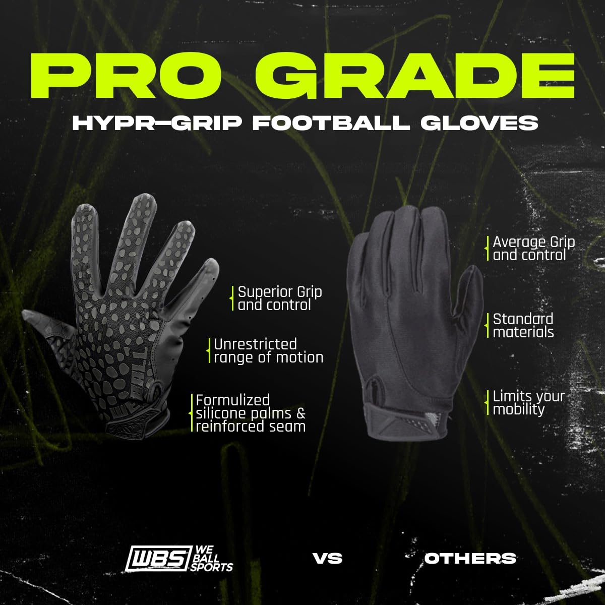 We Ball Sports Hypr-Grip Fußballhandschuhe für Herren, klebrige Silikon-Handflächen-Empfänger-Handschuhe