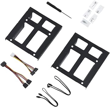 ELUTENG 2.5" 3.5" Conversion Mount SSD HDD Conversion Bracket 2 Mount Metal Screw Set with 2 SATA Data Cable and 2 Power Cable 2.5 3.5 Converter Mount