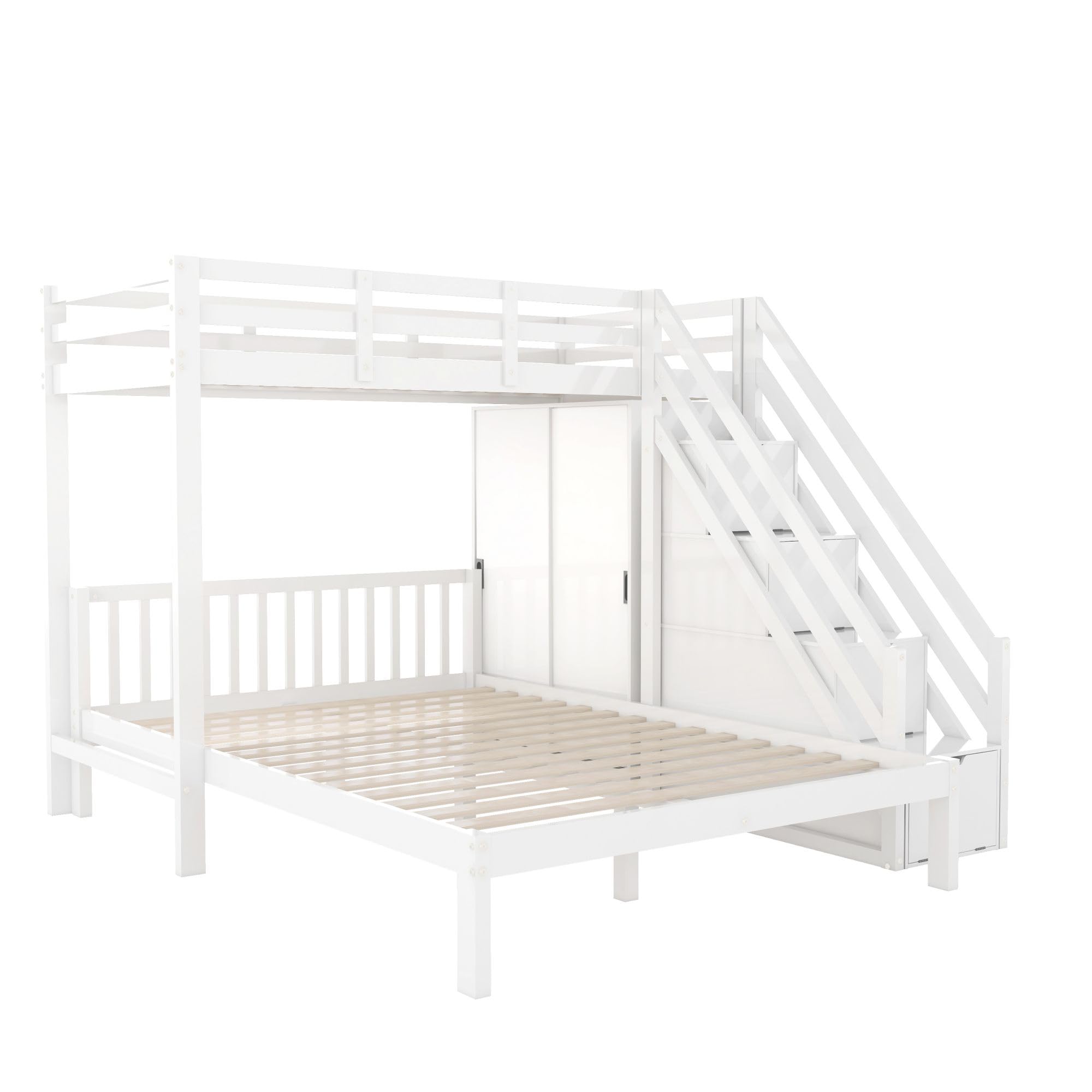 Letto A Castello Con Armadio - 90x200cm + 140x200cm, Bianco, Con Scaletta E Spazio Di Archiviazione - Foto 10