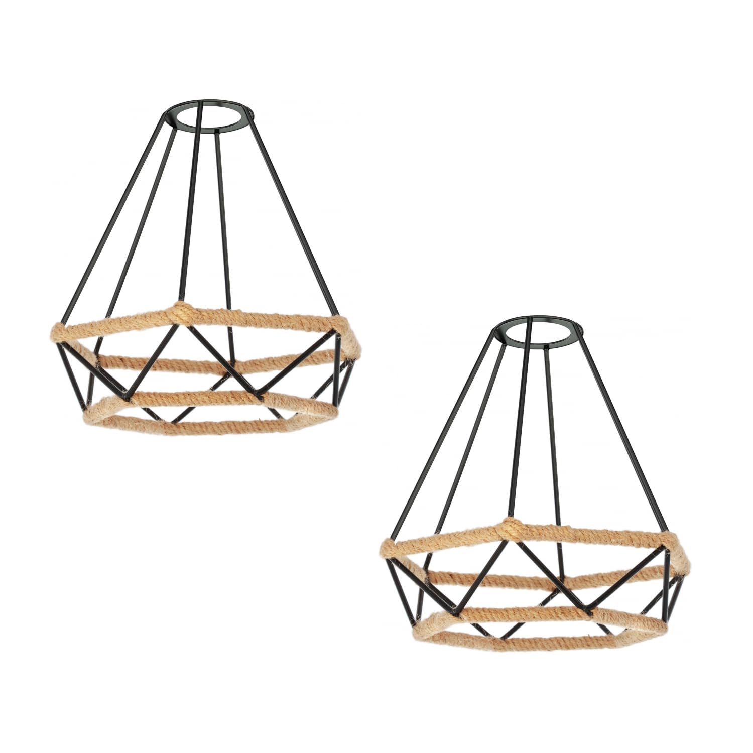 ledscom.de 2X cage lampshade with Hemp Rope, Diamond, Black, 200mm Ø — image 1