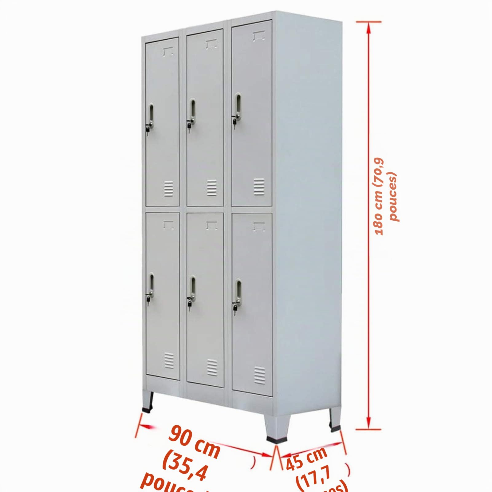 Festnight Casier Vestiaire Métallique 6 Compartiments - Armoire de Bureau Avec Revêtement en Poudre - Gris - 90x45x180 cm Acier