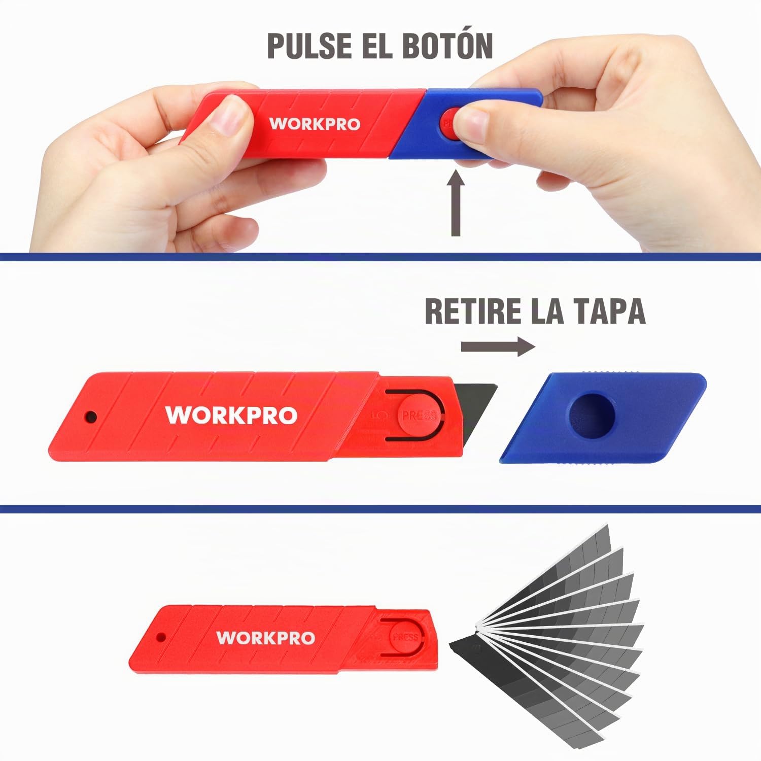 WORKPRO Juego de Cuchillas Cutter, 100 Piezas Hojas para Cuter Profesional a Presión de 8 Segmentos, Cuchillas de Repuesto SK5, 0,5 mm de Grosor y 18 mm de Ancho con Caja | Hojas SK5 de 18mm y 0,5mm para Cutter Profesional de Cuchillas Separables, Caja Or