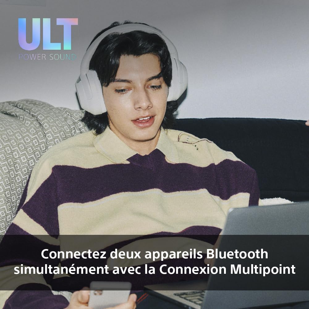 Sony ULT Wear Casque sans Fil Bluetooth ULT Power Sound Basses Profondes Réduction de Bruit Autonomie 30 Heures Noir